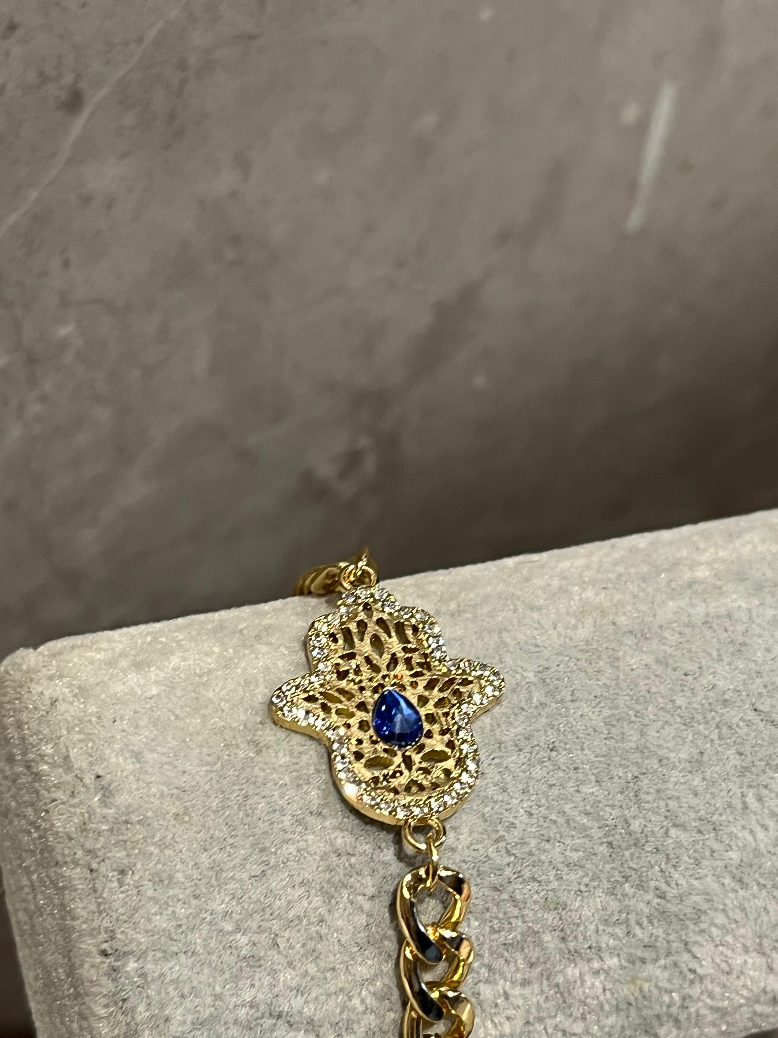 Blue Stud Centred Hamsa Harmony Bracelet