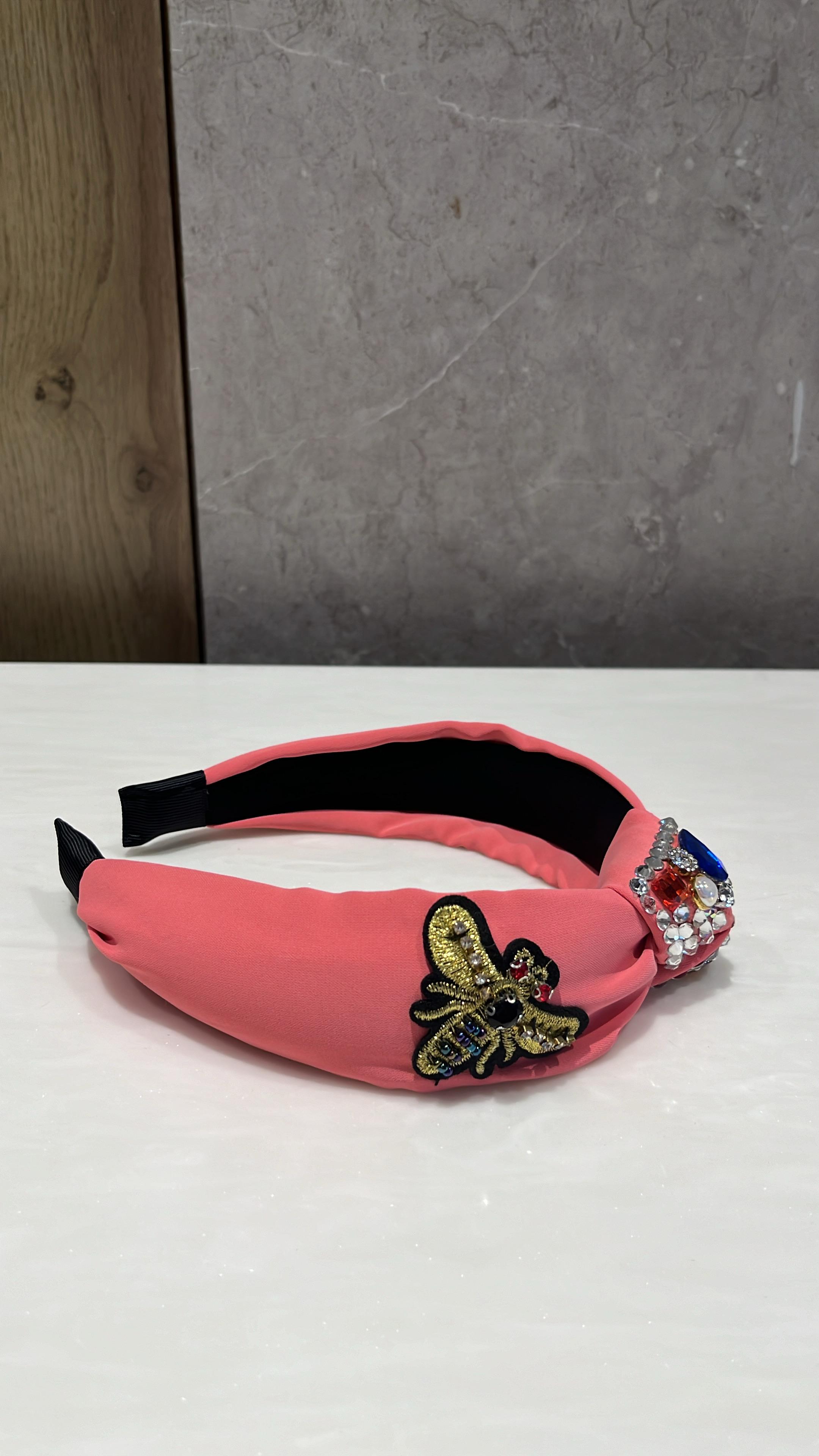 Queen Bee Charm Coral Turban Hairband