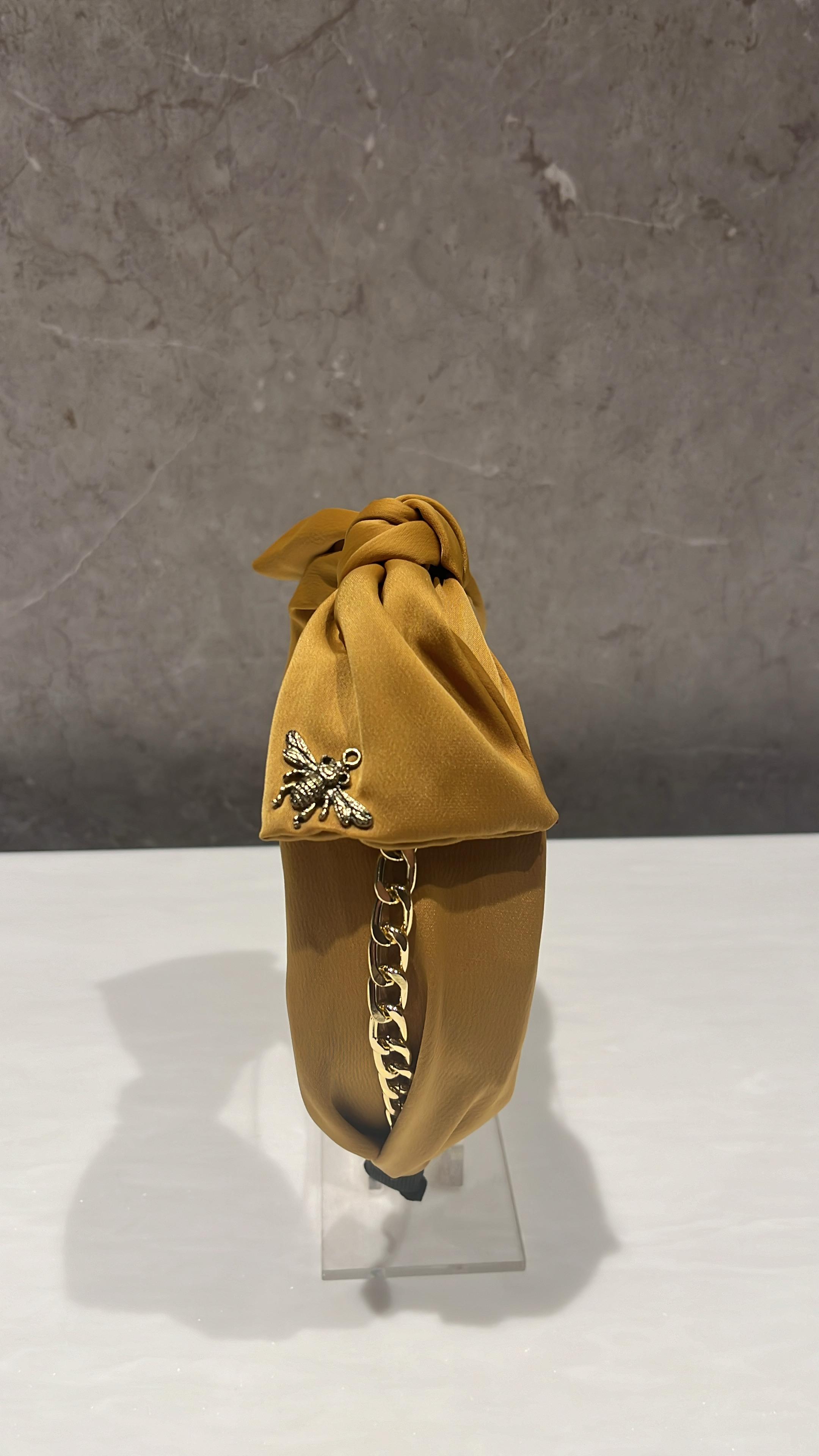 Queen Bee Chain Charm Mustard Turban Hairband