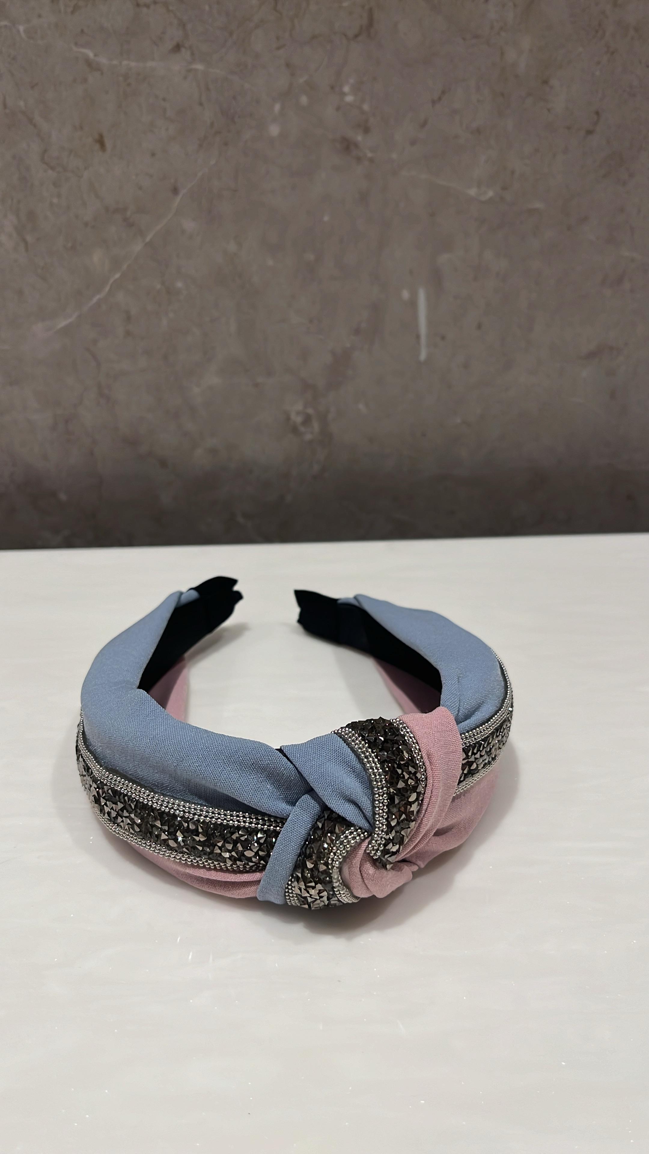 Sparkle And Spot Ice Blue Pink Duo Turban Hairband