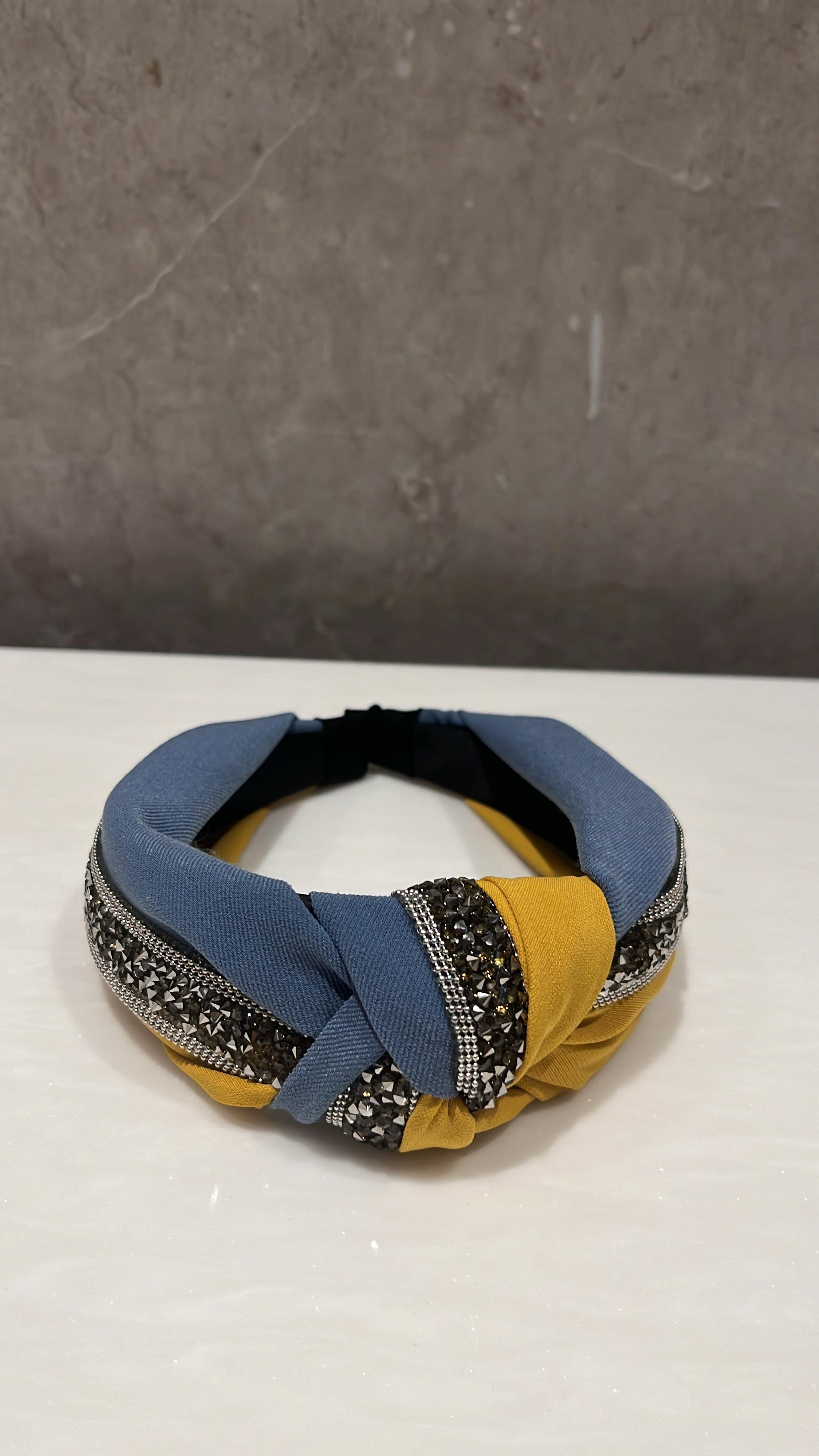 Sparkle And Spot Mustard & Venice Blue Duo Turban Hairband