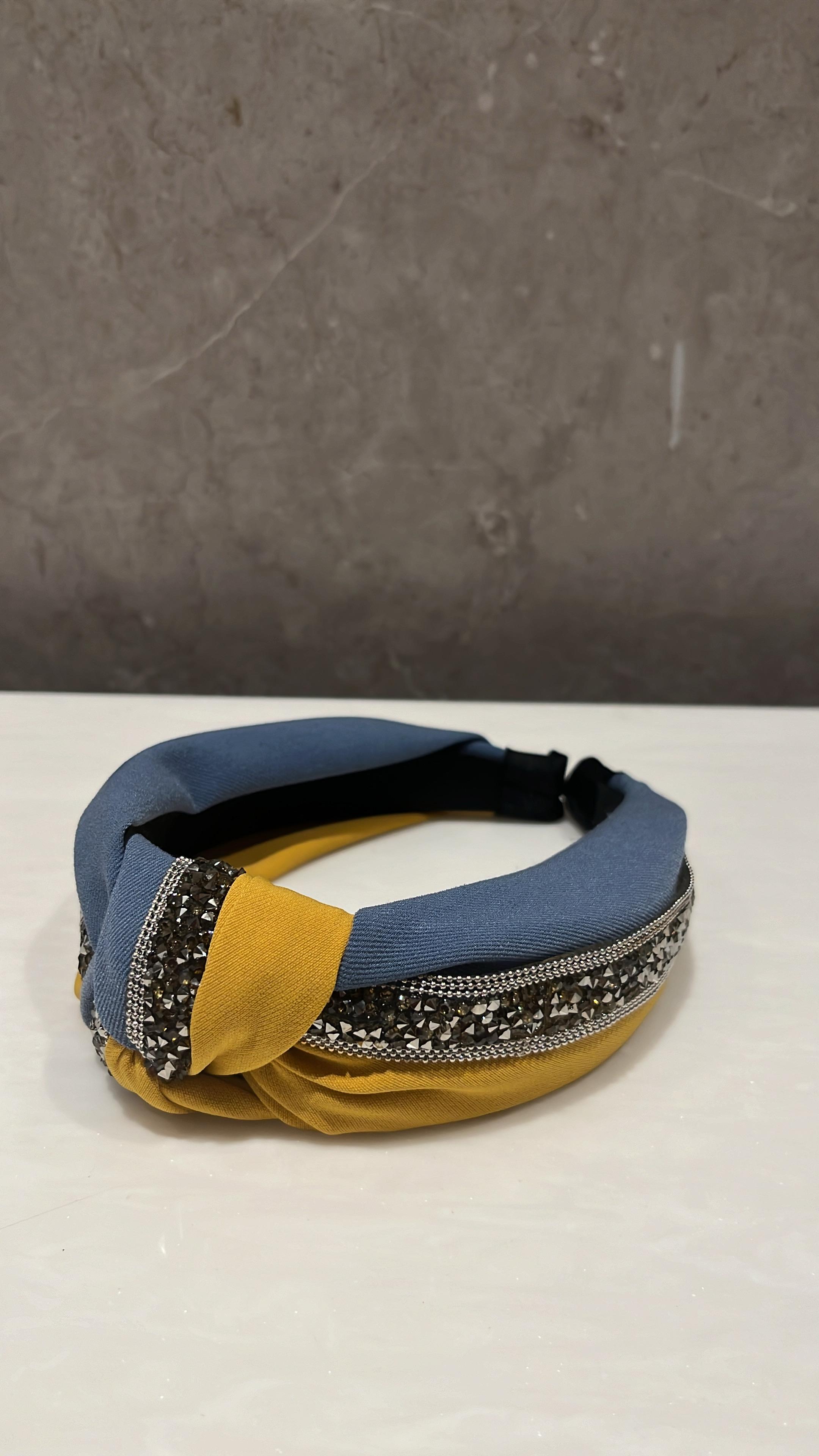 Sparkle And Spot Mustard & Venice Blue Duo Turban Hairband