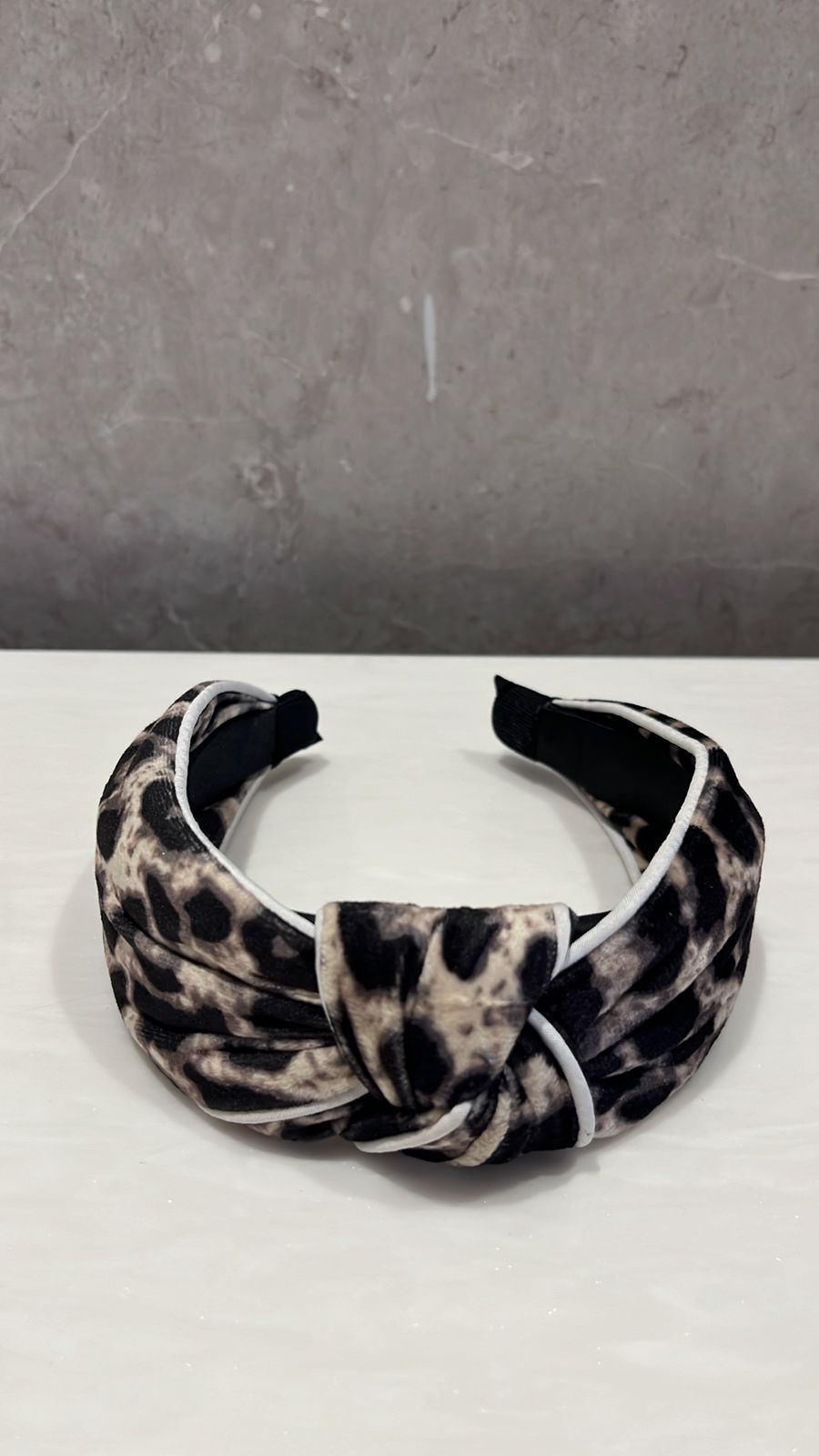 Grey Leopard Soft Velvet Turban Hairband