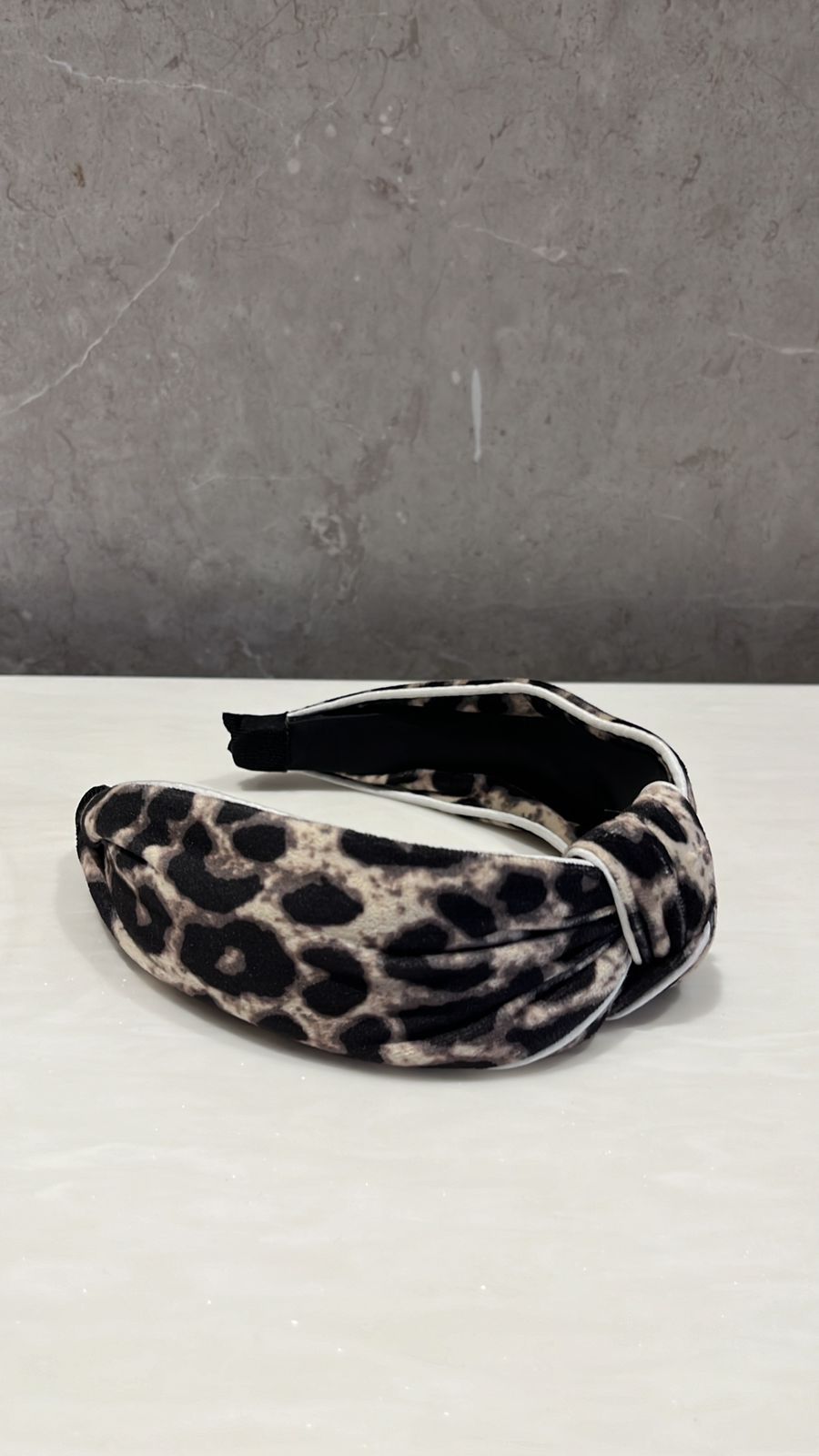 Grey Leopard Soft Velvet Turban Hairband