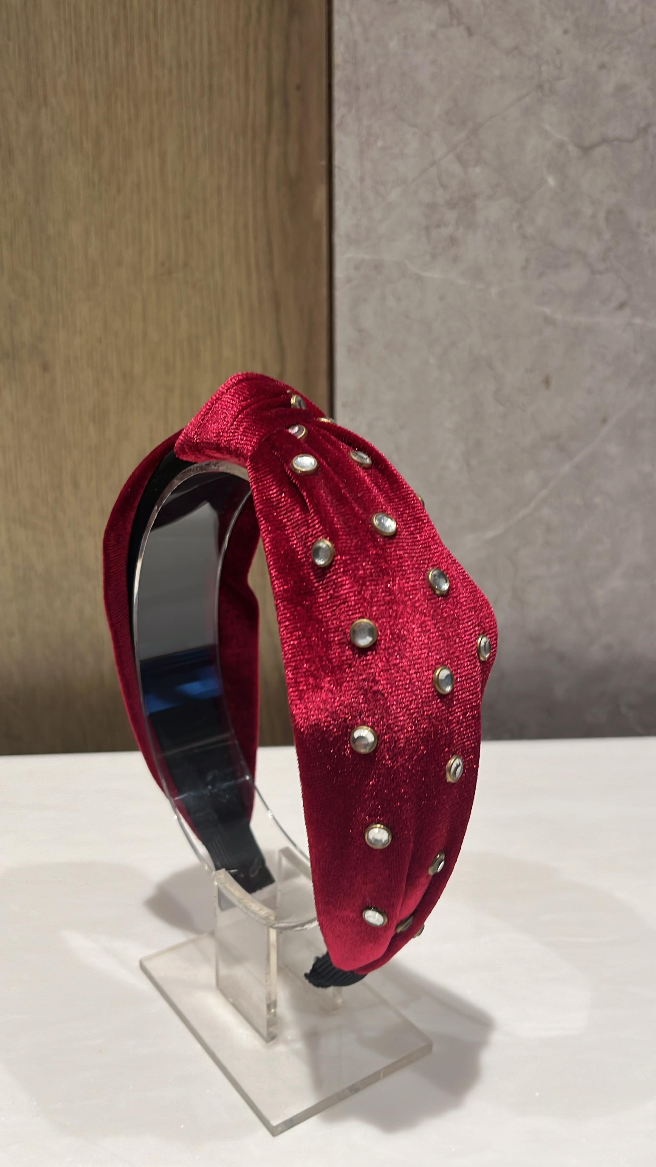 Jewel Dot Maroon Turban Hairband