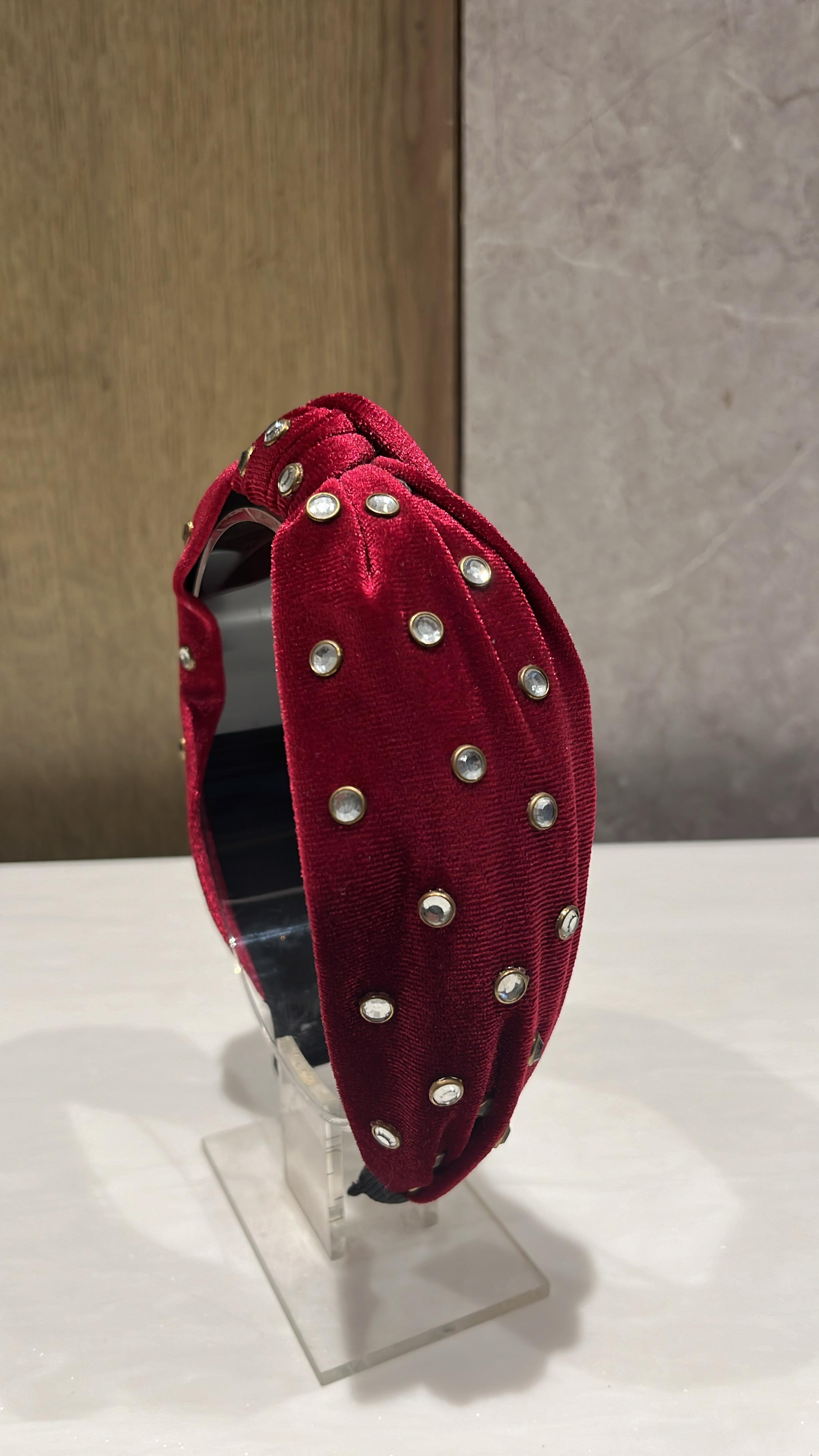 Jewel Dot Maroon Turban Hairband