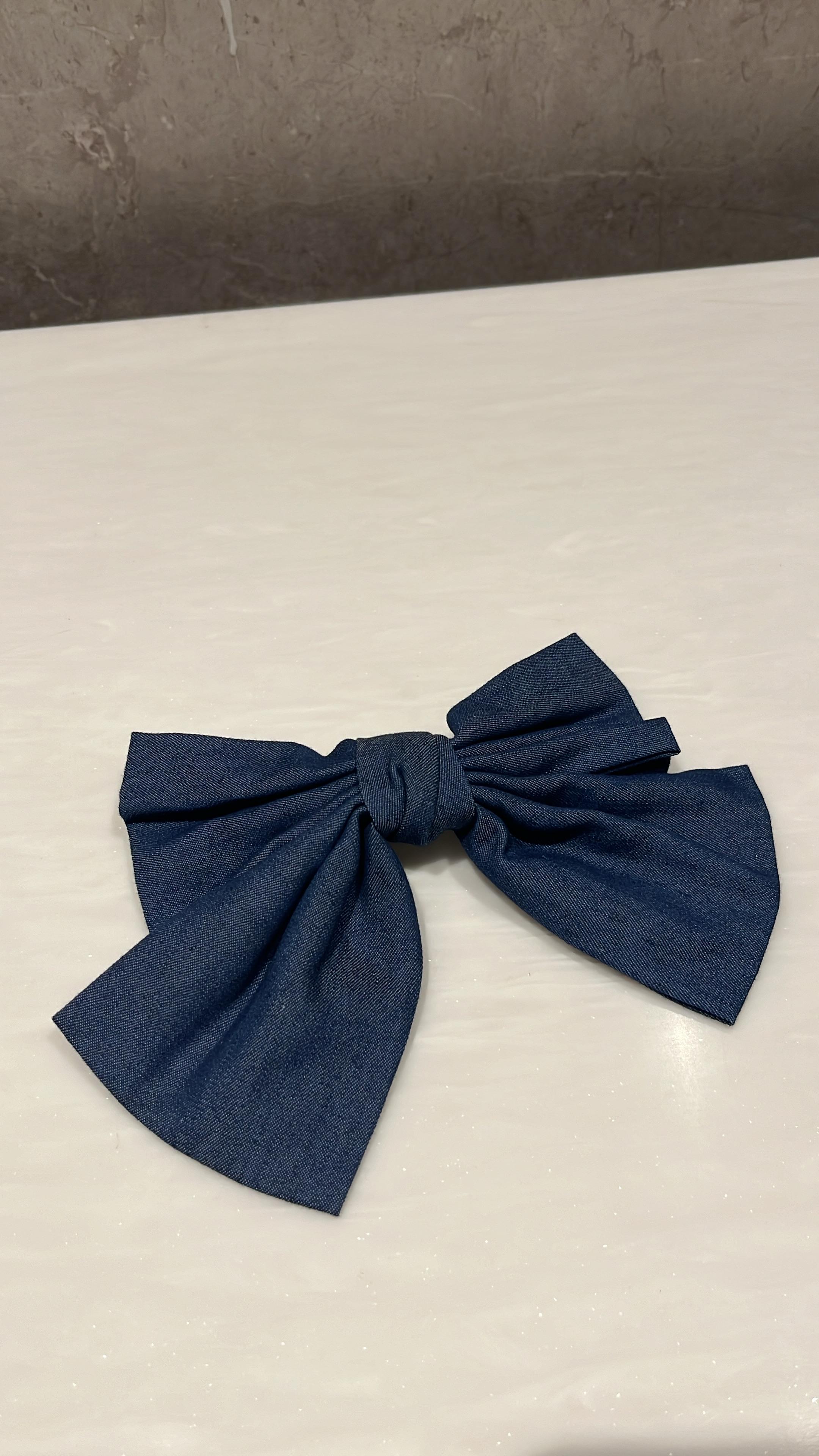 Dark Blue Denim Hair Bow