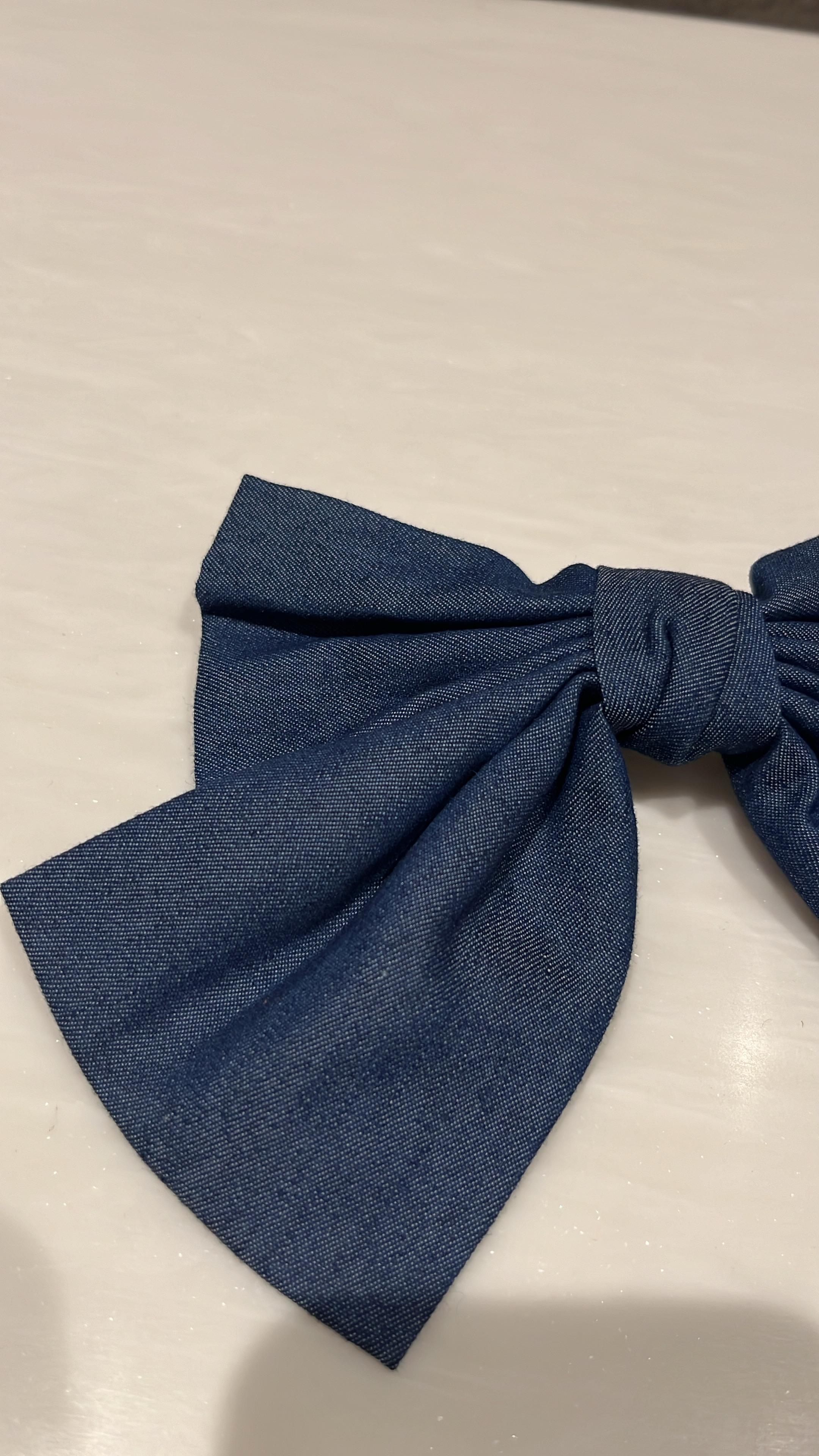 Dark Blue Denim Hair Bow