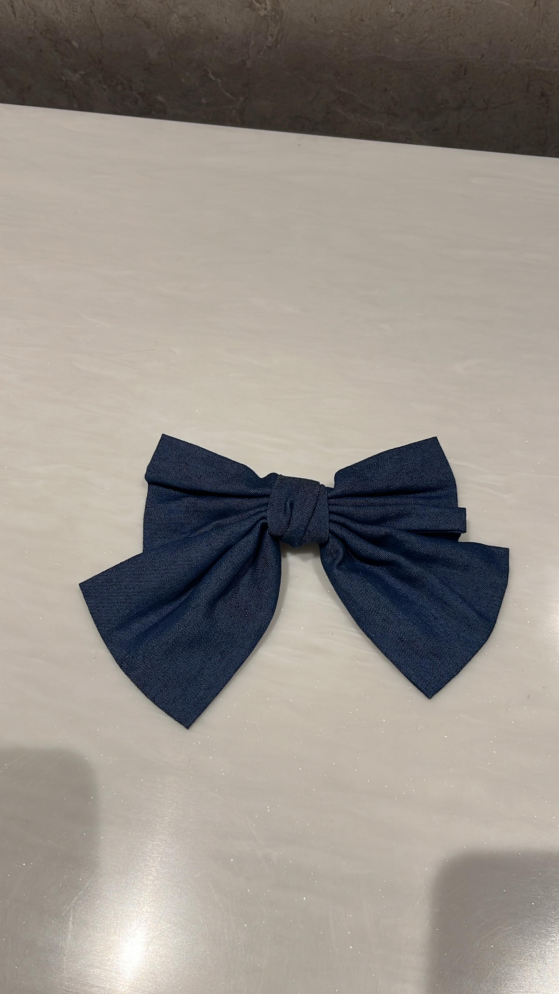 Dark Blue Denim Hair Bow