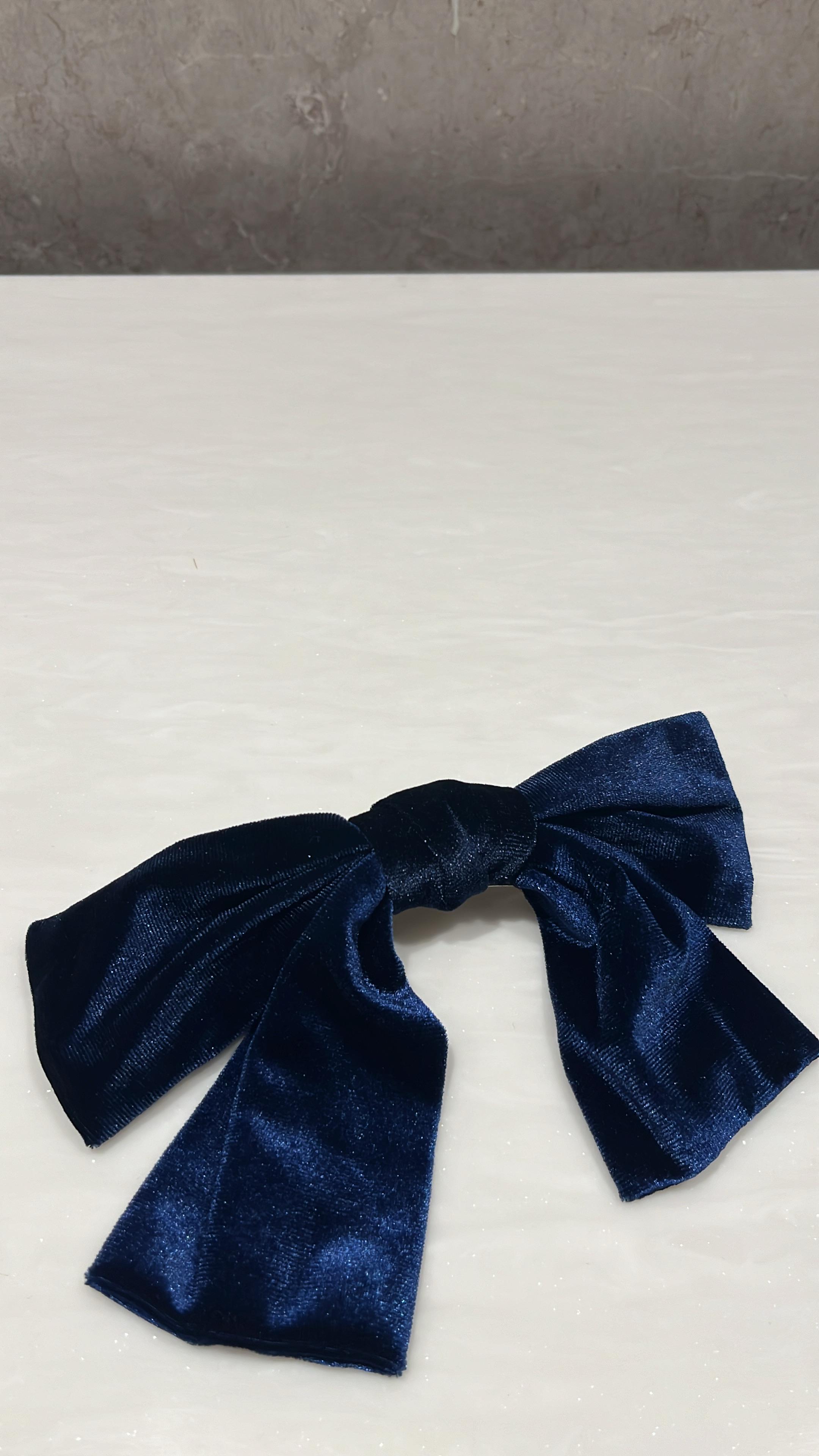 Blue Satin Hair Bow