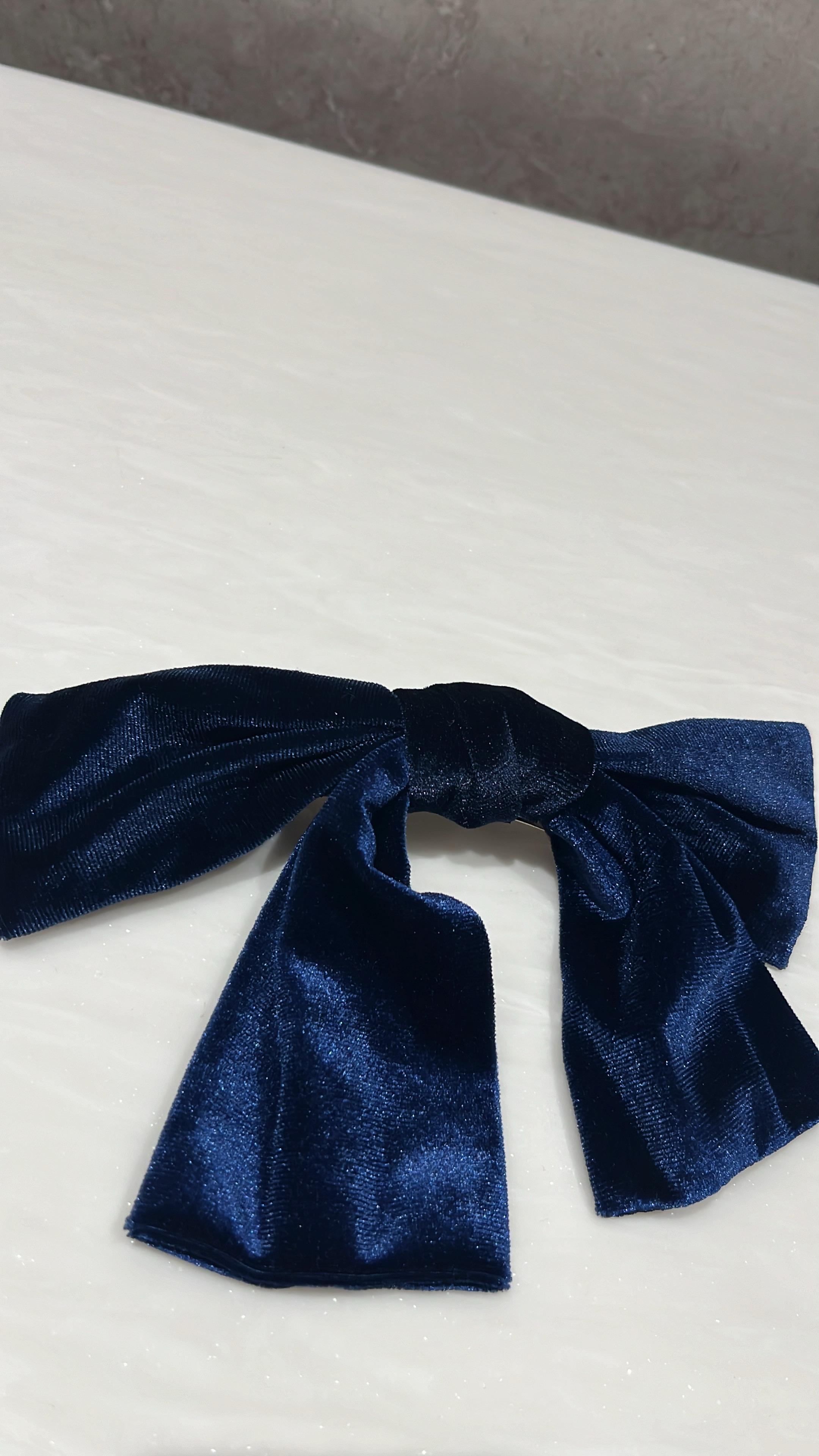 Blue Satin Hair Bow