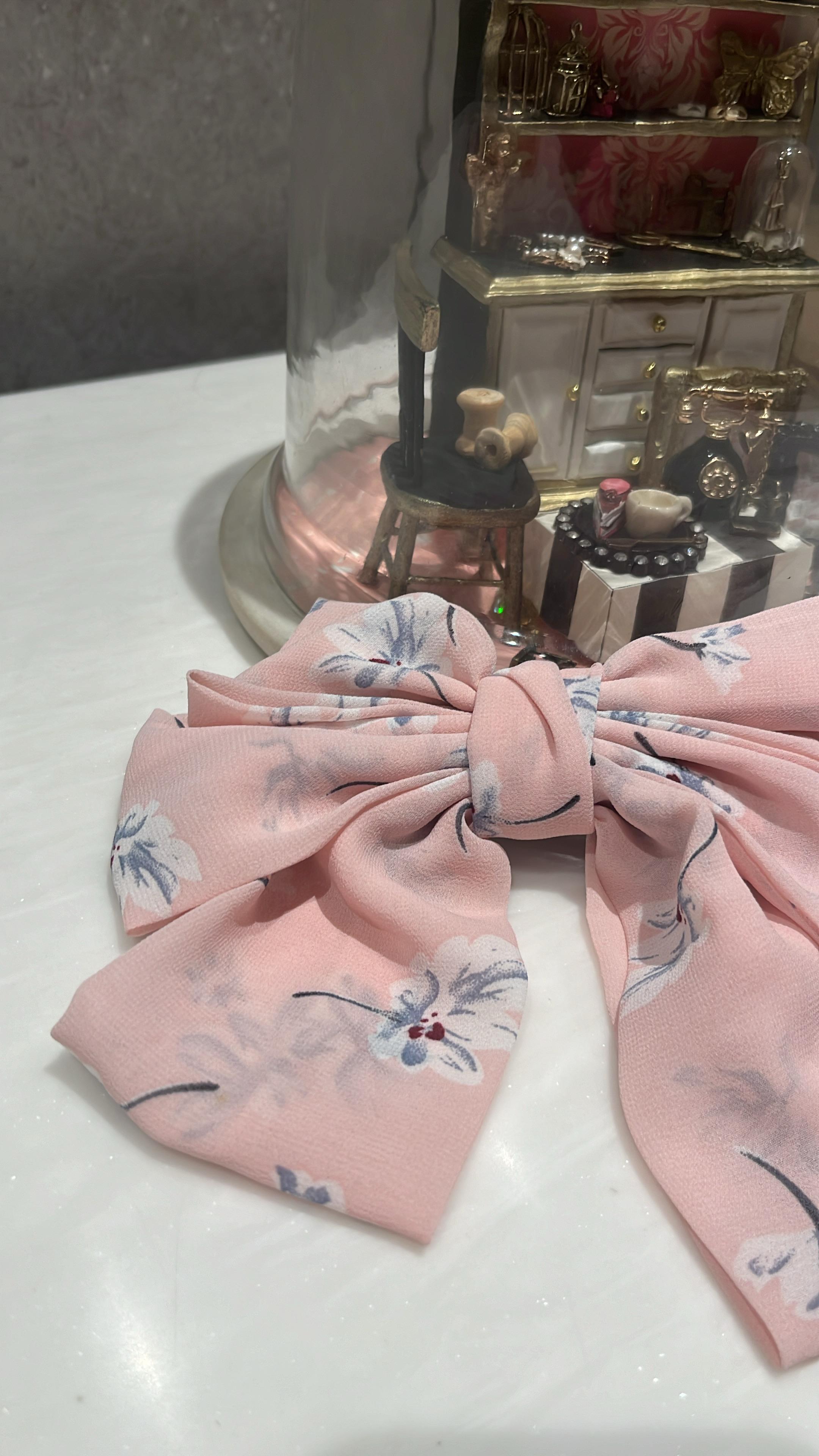 Baby Pink Floral Printed Hair Bow