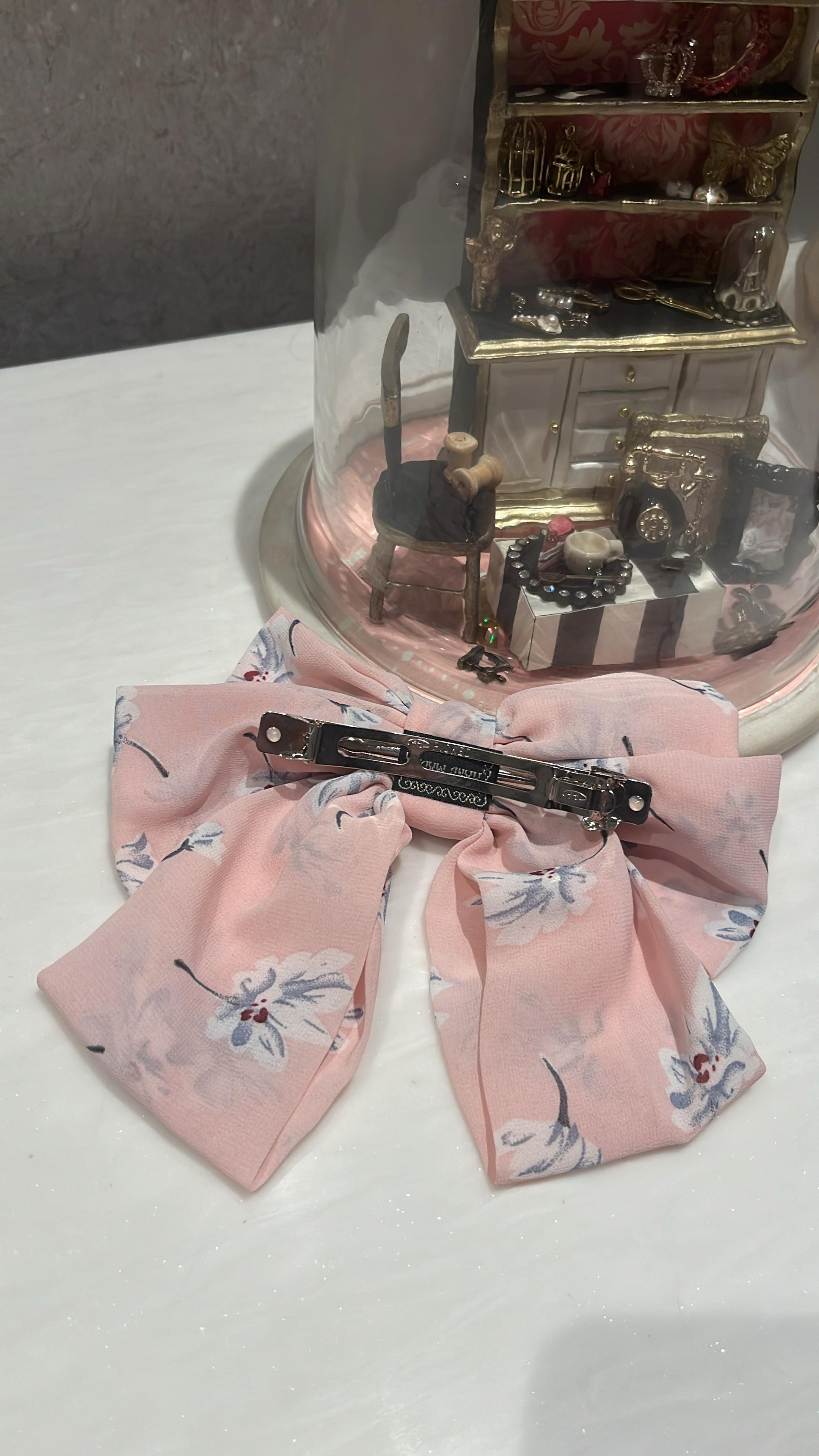 Baby Pink Floral Printed Hair Bow