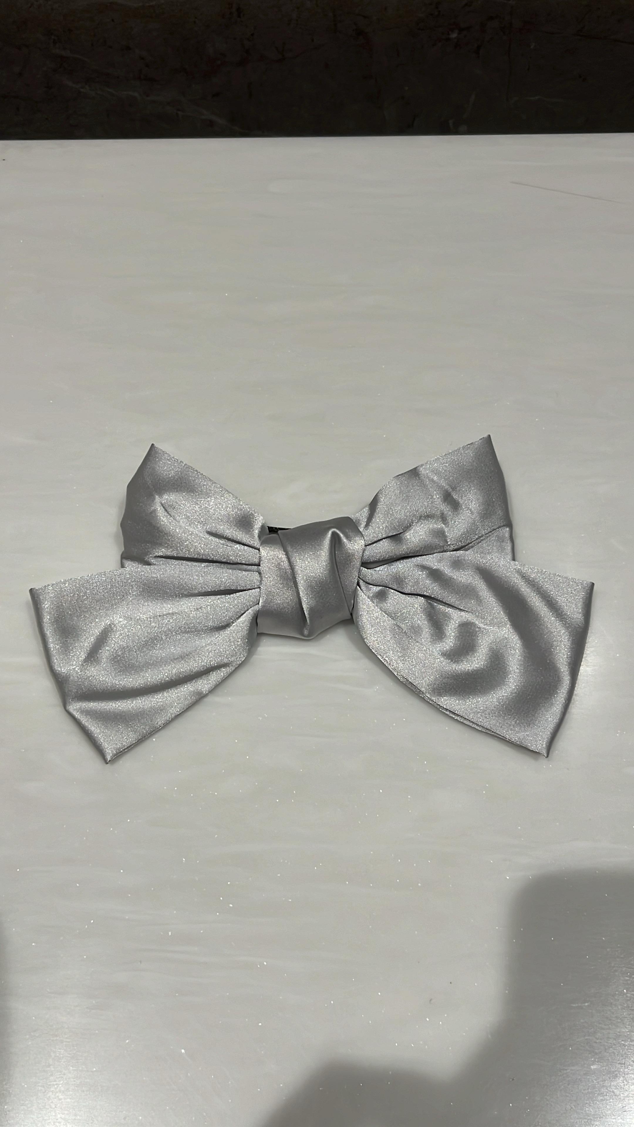 Light Grey Satin Hair Bow