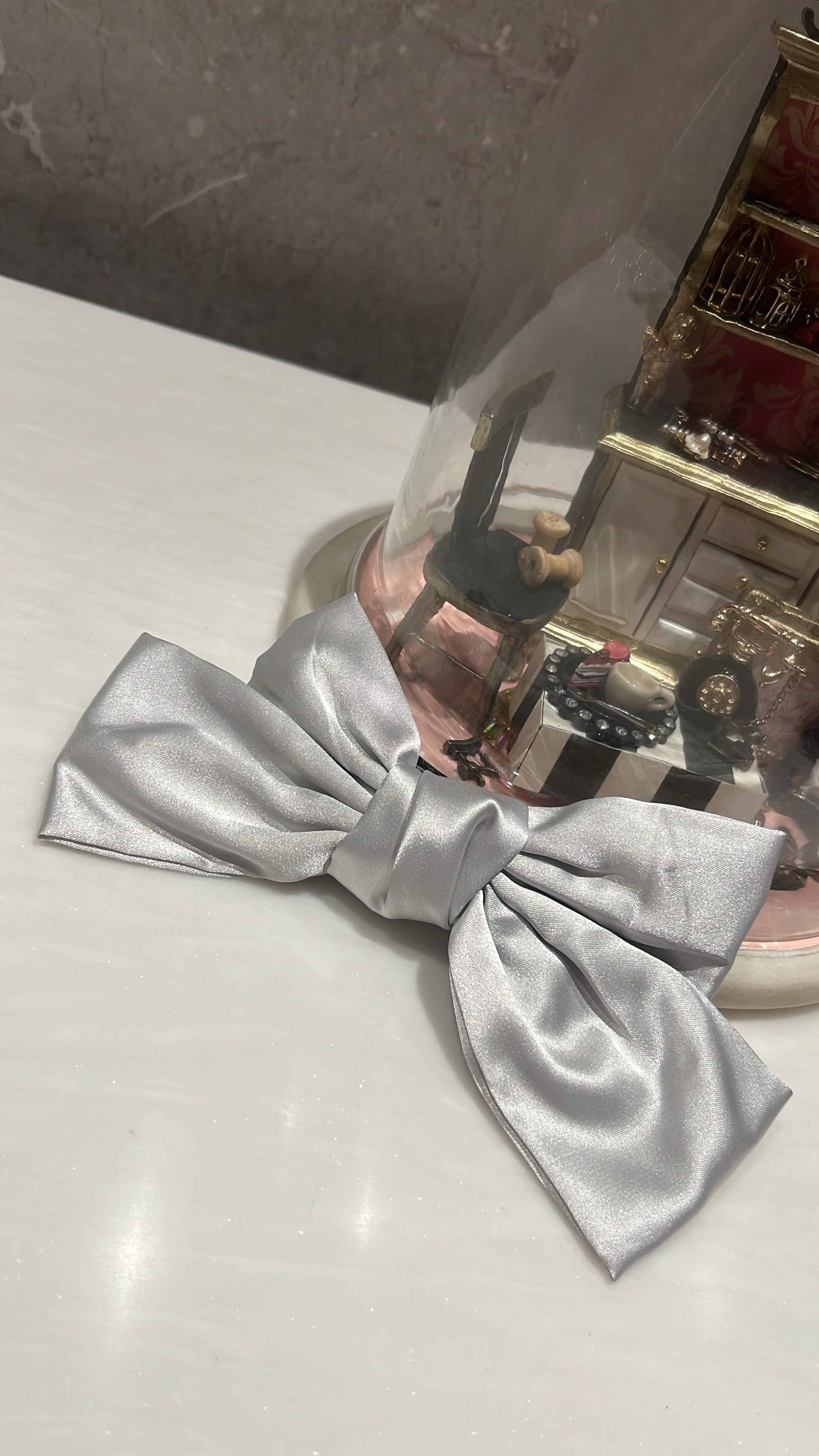 Light Grey Satin Hair Bow