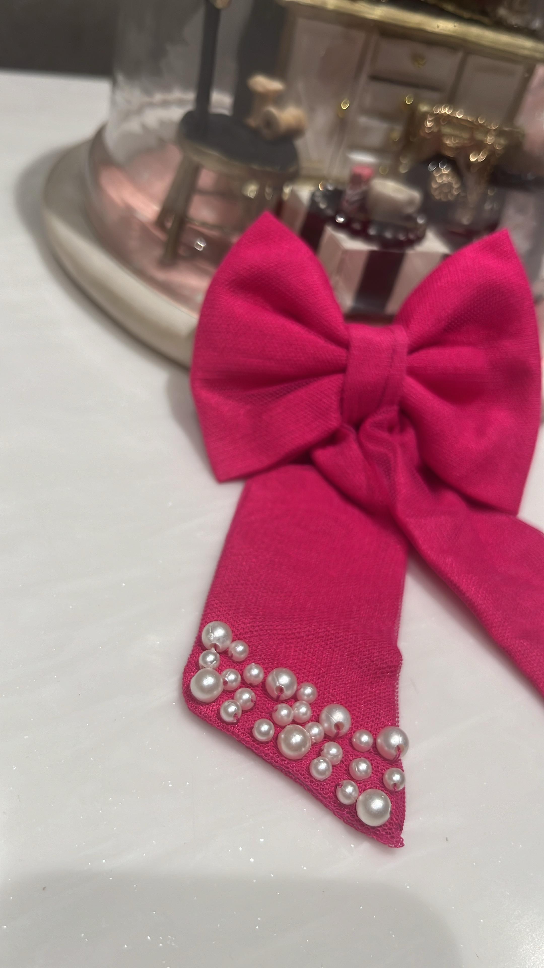 Hot Pink Grace Pearl Hair Bow