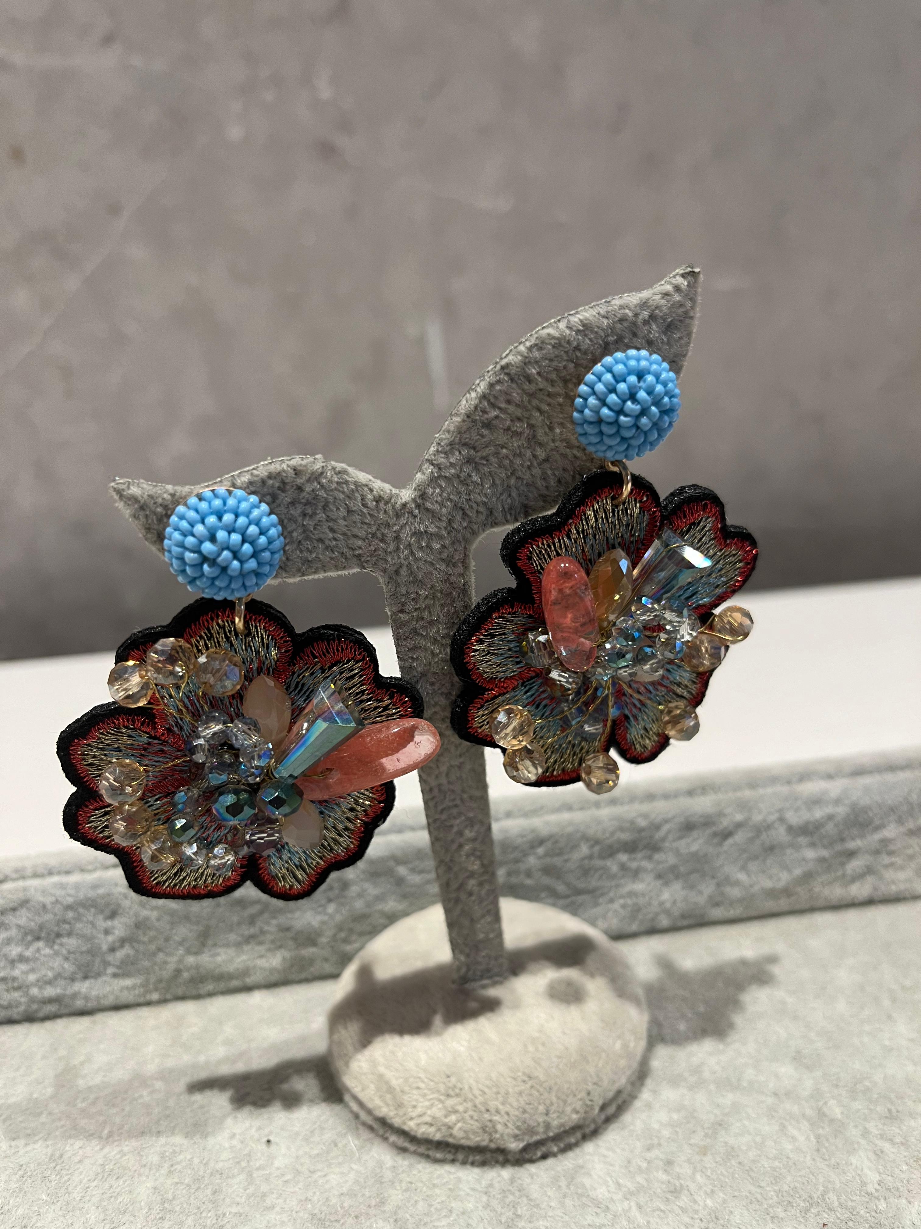 Floral Frenzy Blue Earrings