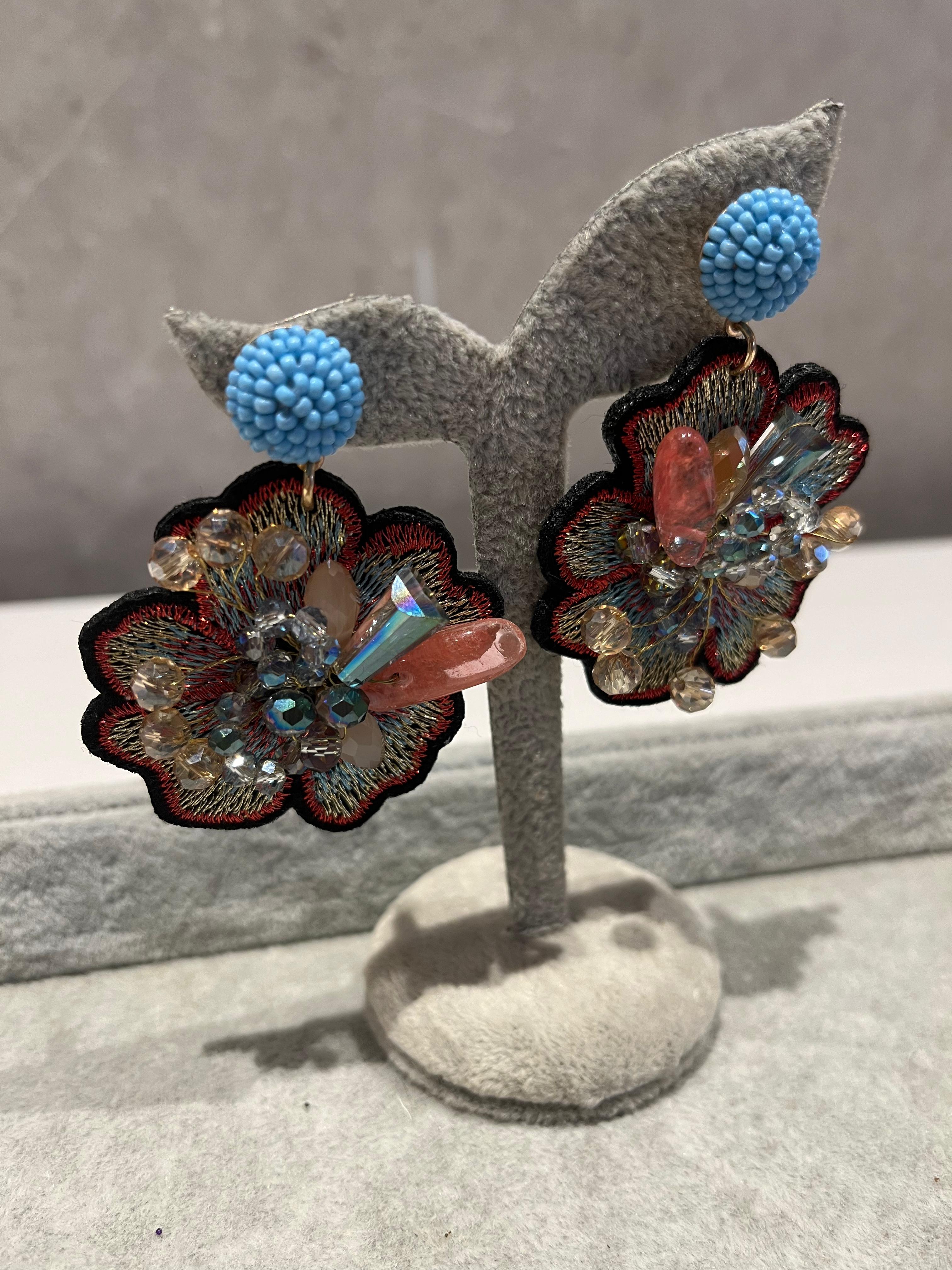 Floral Frenzy Blue Earrings