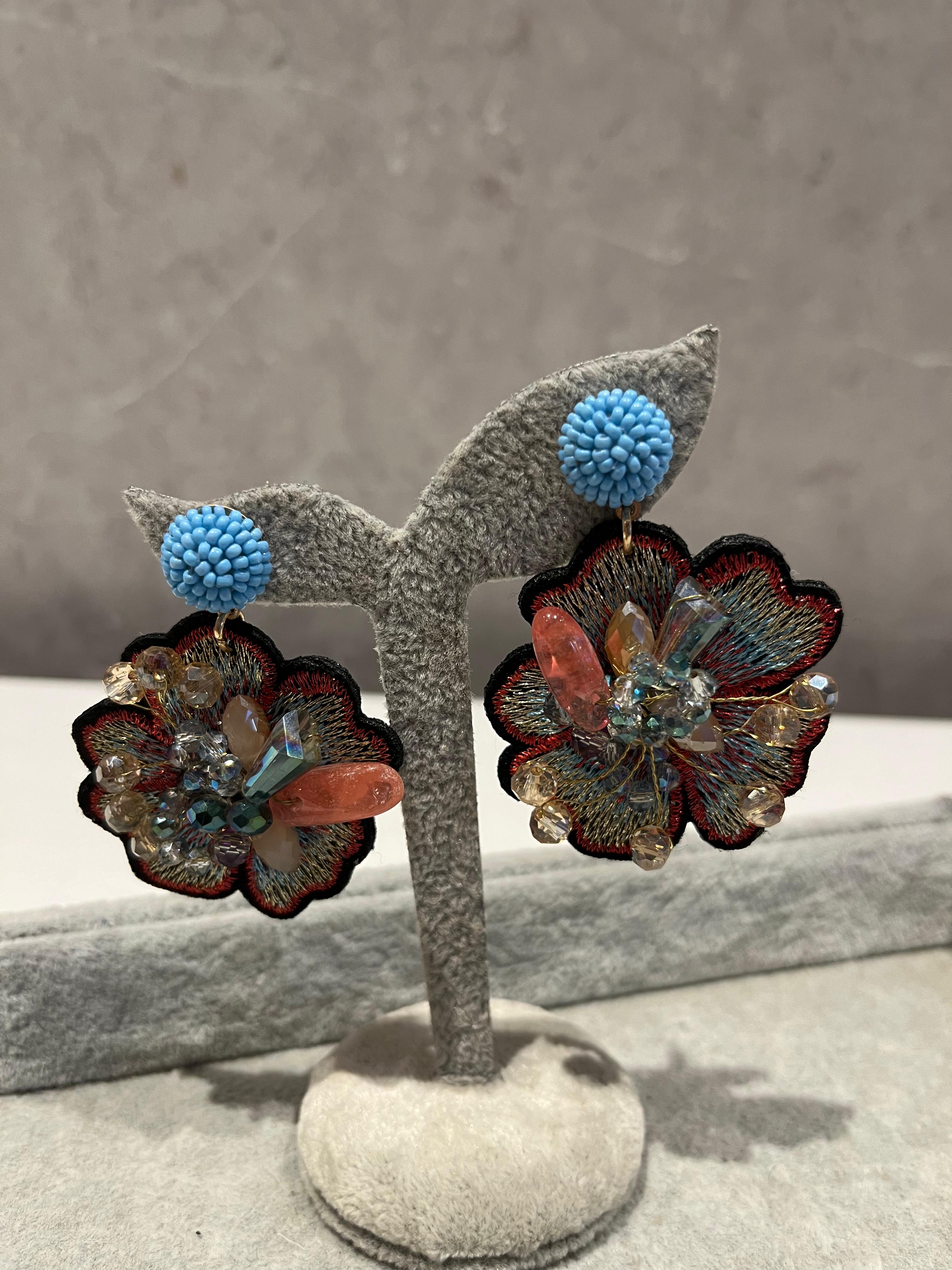 Floral Frenzy Blue Earrings